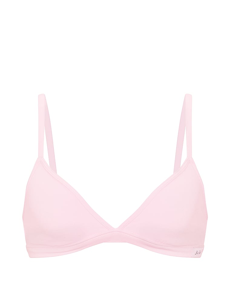 PINK Cotton Unlined Triangle Bralette, Pink Tulip, offModelFront, 3 of 3