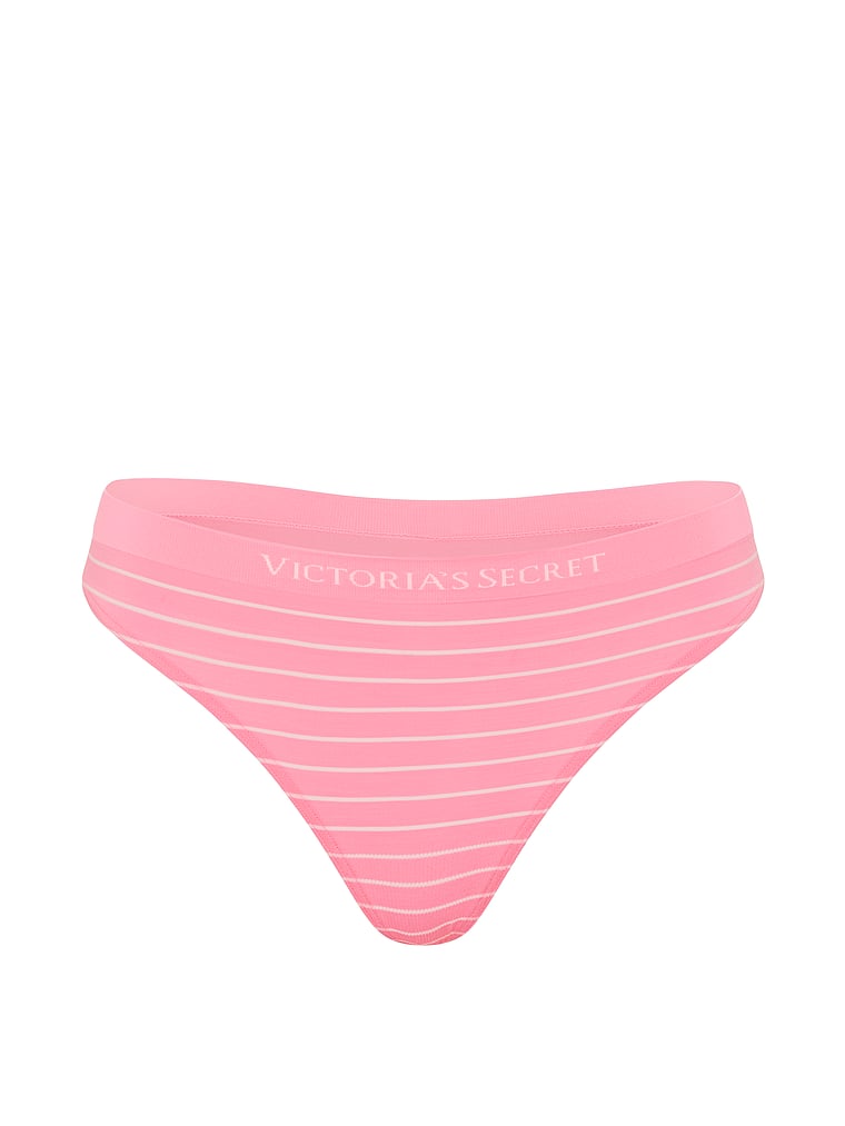 Victoria's Secret, Seamless Seamless Thong Panty, Sexy Little Pink Pinstripes, offModelFront, 3 of 3