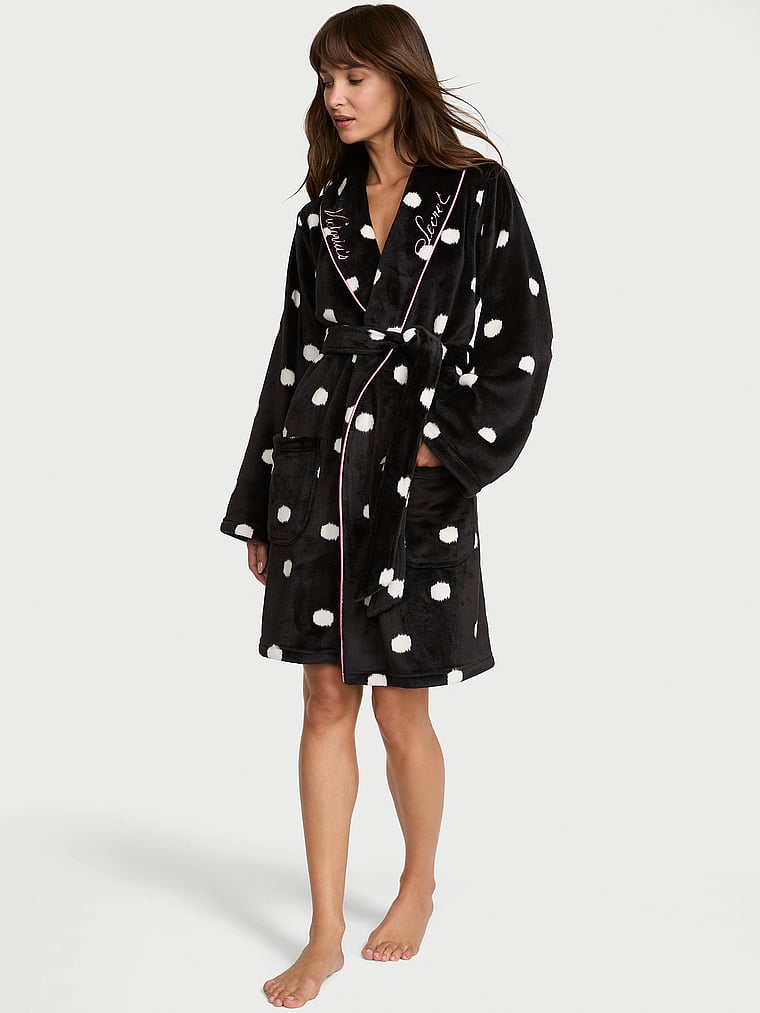 Victoria's Secret, Victoria's Secret Cozy Plush Robe, Polka Dots, onModelFront, 1 of 4 Ari is 5'9" and wears Small