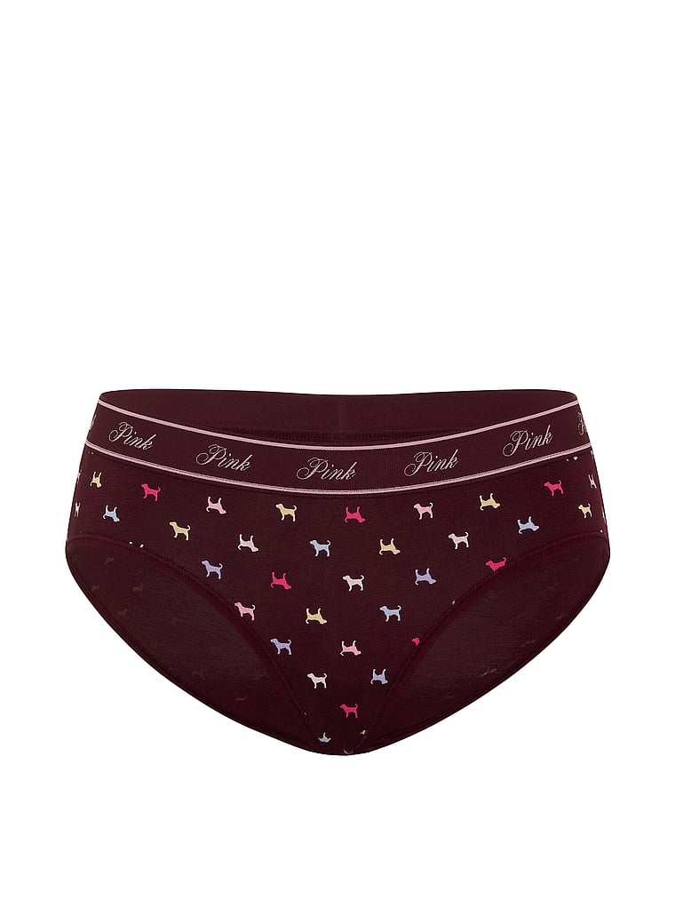 PINK Logo Cotton Hiphugger Panty, Wild Rose Dog, offModelFront, 3 of 3