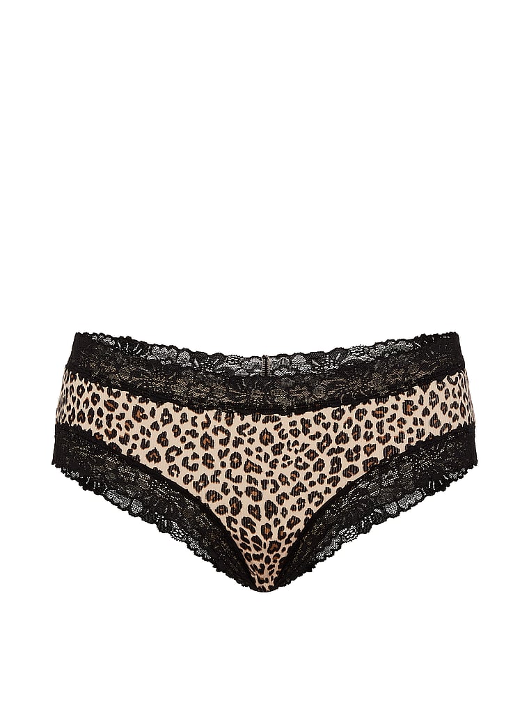 PINK PINK Wink™ Lace-Trim Cotton Cheeky Panty, Marzipan Leopard, offModelFront, 3 of 3