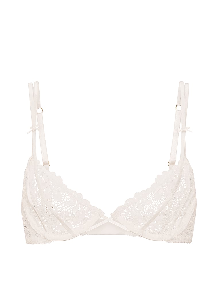 Victoria's Secret, Victoria's Secret Tease Unlined Lace Demi Bra, Coconut White, offModelFront, 3 of 3