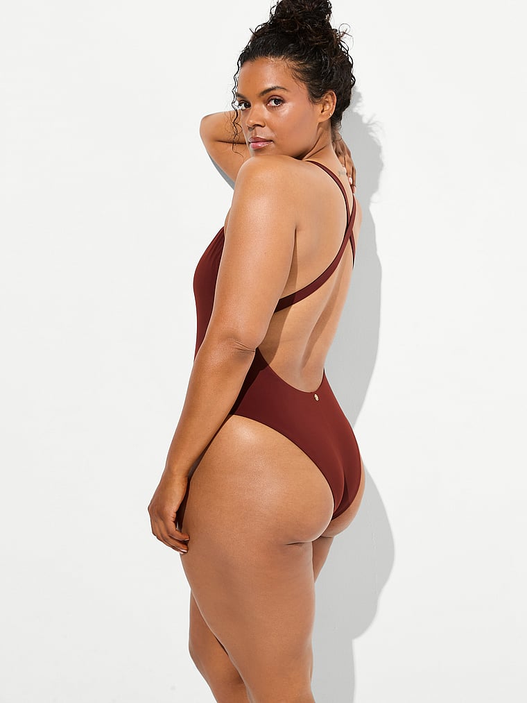 Victoria's Secret, Victoria's Secret Swim Itsy Cross-Back One-Piece Swimsuit, Dark Chili, onModelBack, 2 of 3