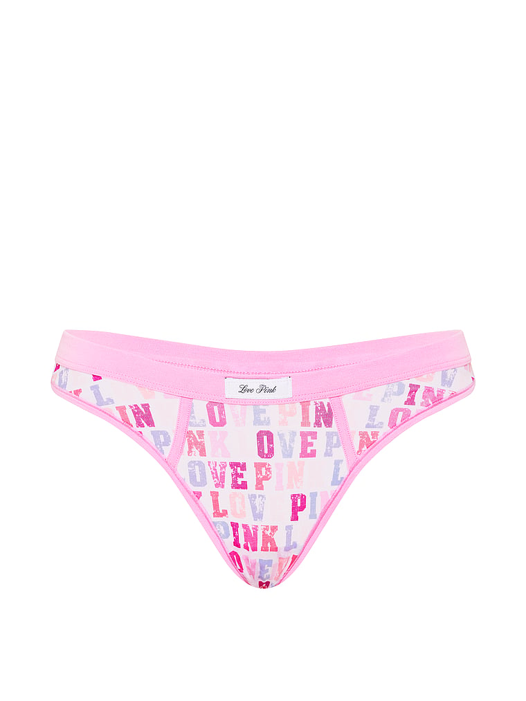 PINK Cotton High-Leg Thong Panty, Dark Steel, offModelFront, 3 of 3