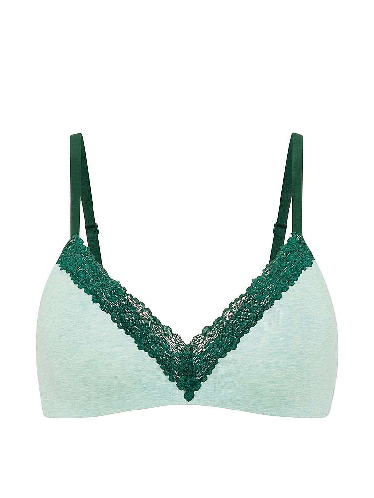 PINK Wear Everywhere™ Lightly Lined Wireless Bra, Heather Soft Sage, offModelFront, 4 of 4