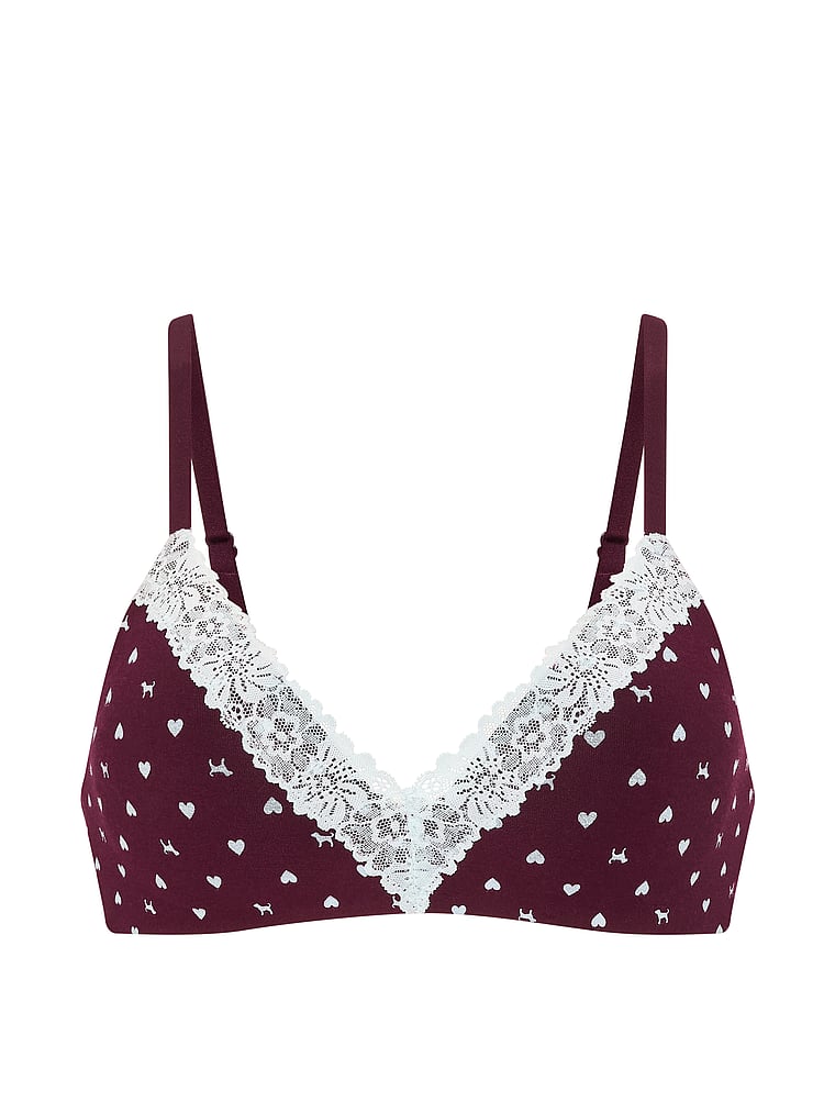 PINK Wear Everywhere™ Lightly Lined Wireless Bra, Wild Rose Heart & Dog Print, offModelFront, 3 of 3
