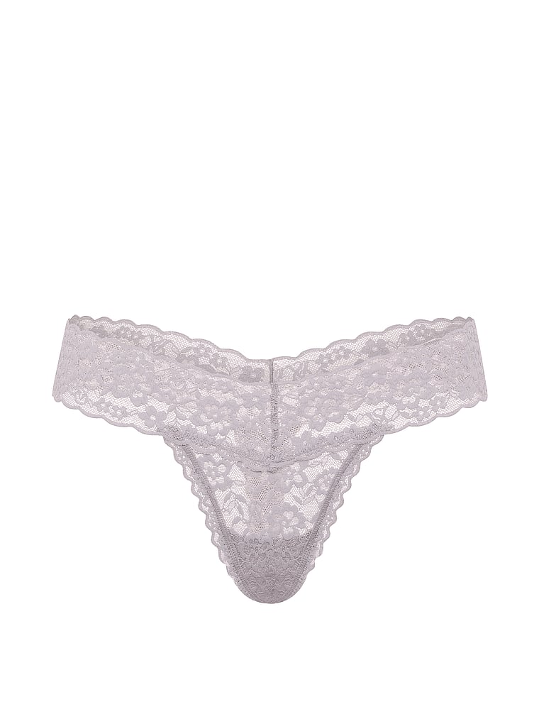 Victoria's Secret, The Lacie Lace Thong Panty, Pearl Stone, offModelFront, 3 of 3