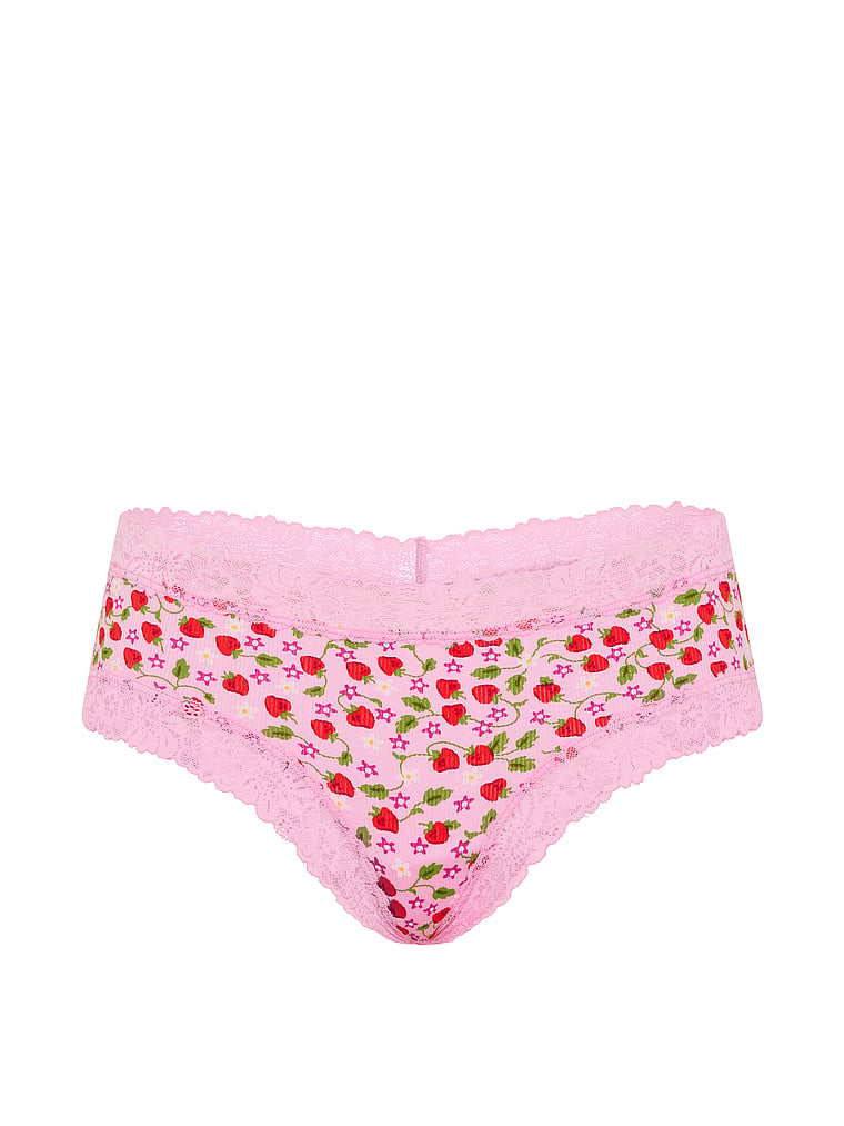 PINK PINK Wink™ Lace-Trim Cotton Cheeky Panty, Pink Lollipop Strawberry, offModelFront, 3 of 3