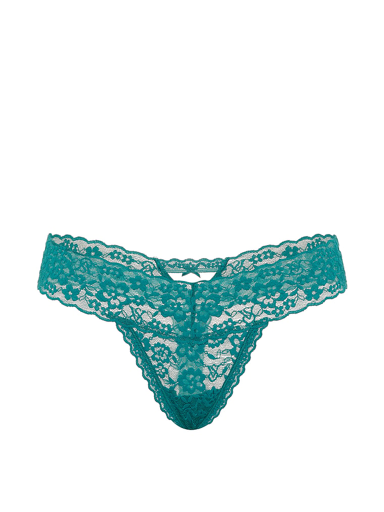 Victoria's Secret, The Lacie Lace Lace-Up Thong Panty, Parrot Blue, offModelFront, 3 of 3