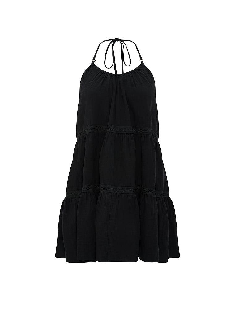 Victoria's Secret, Victoria's Secret Swim Beachwear Cotton Gauze Tiered Mini Dress, Pure Black, offModelFront, 3 of 3