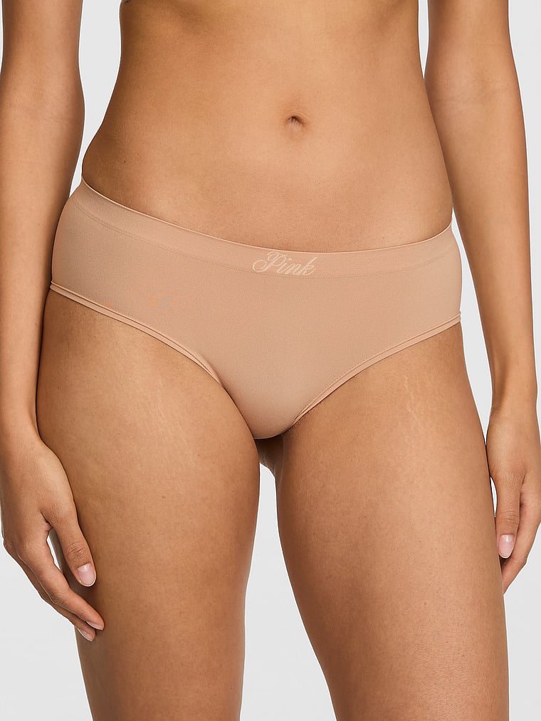 PINK Seamless Hiphugger Panty, Praline, onModelFront, 1 of 3