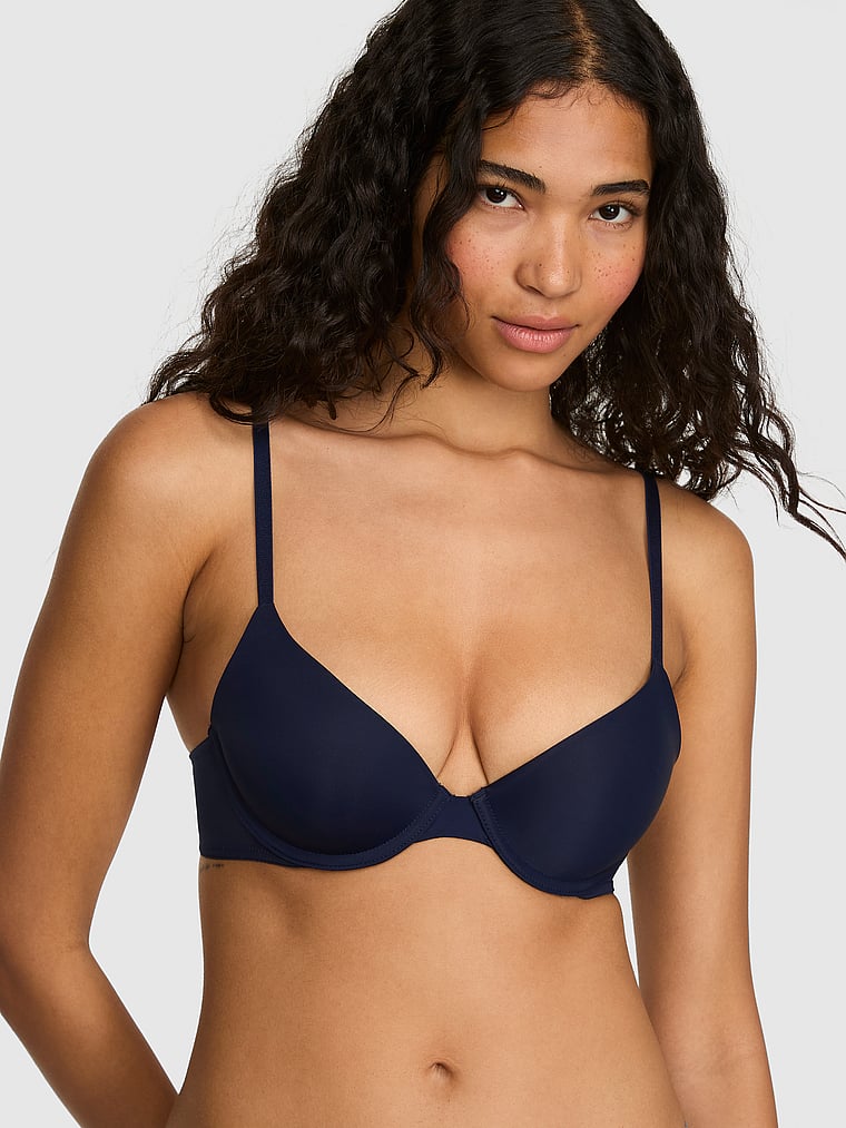 PINK Wear Everywhere Lightly Lined Demi Bra, Noir Navy, onModelFront, 1 of 3