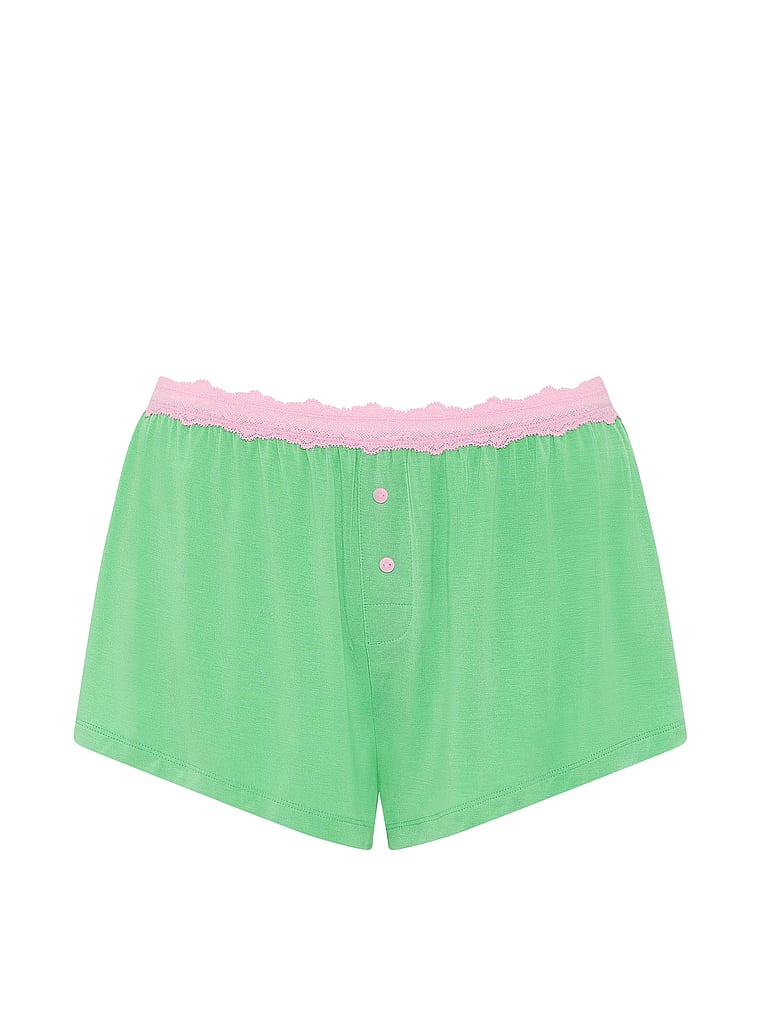 PINK Modal Lace-Trim Micro Shorts, Graphic Green, offModelFront, 3 of 3
