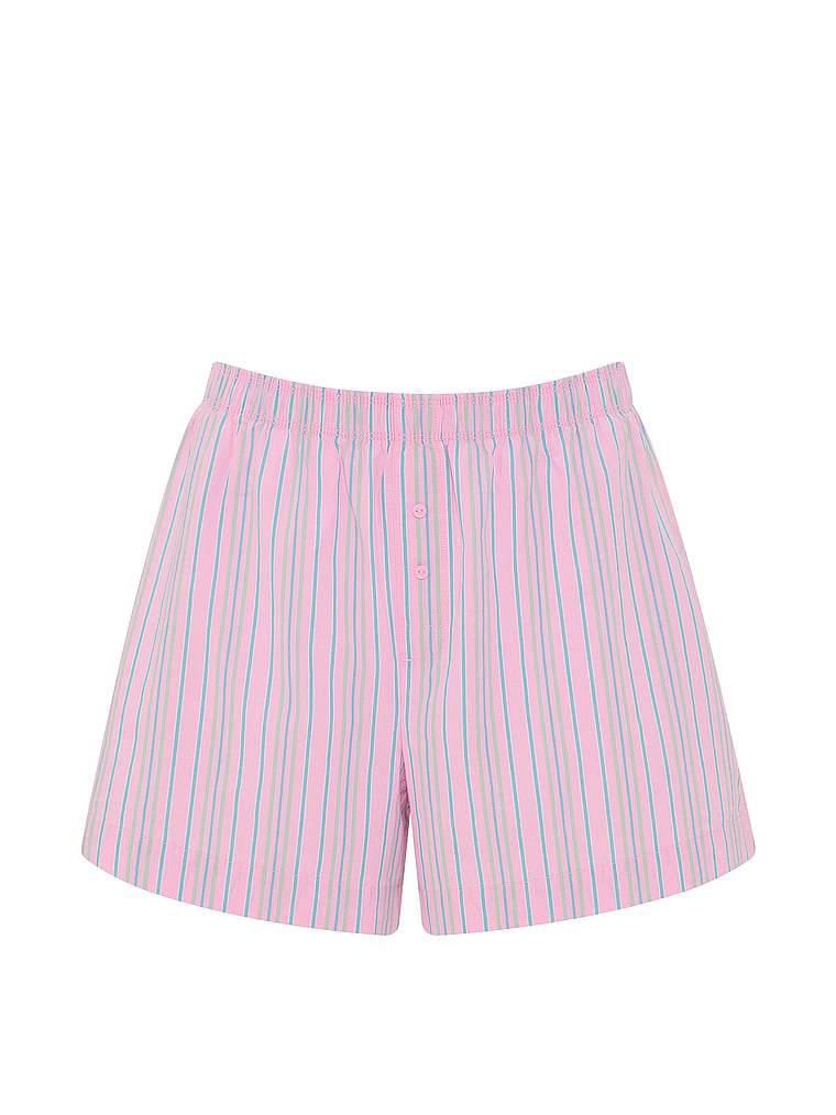 PINK Cotton Boxy Boyfriend Pajama Shorts, Pink Lollipop Stripes, offModelFront, 3 of 3