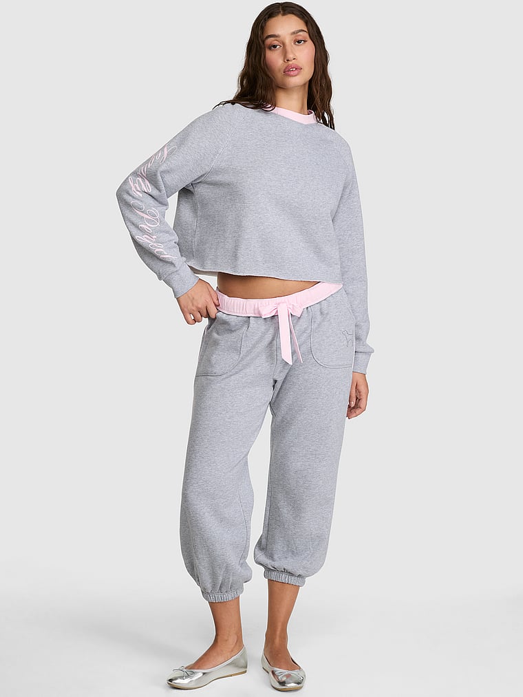 PINK | Elle PINK | Elle Campus Fleece™ Capri Sweatpants, Medium Heather Grey, onModelFront, 1 of 4