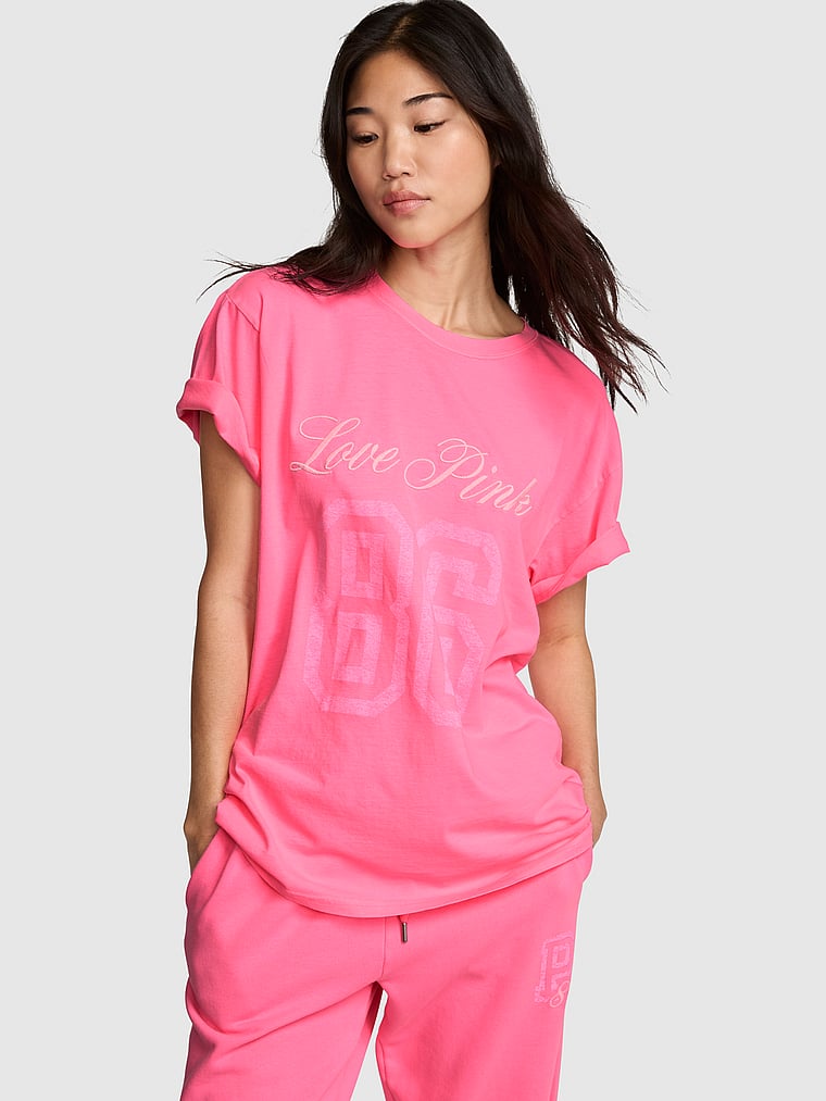 PINK Campus Cotton™ Tee, Pink, onModelFront, 1 of 2