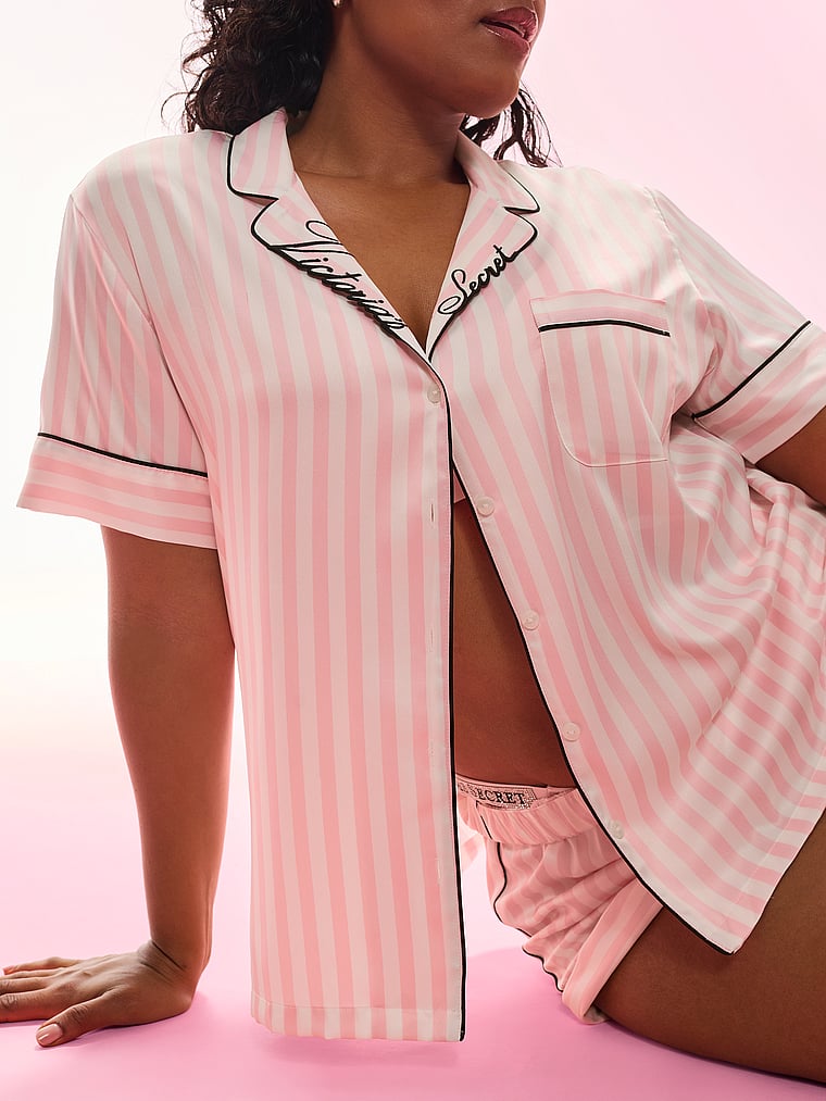 Victoria's Secret, Victoria's Secret Signature Satin Short Pajama Set, Print, onModelBack, 2 of 4