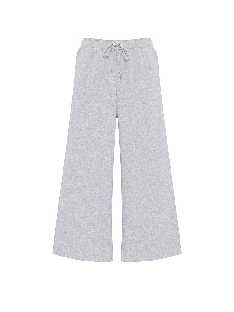 PINK Campus Fleece™ Cropped Wide-Leg Sweatpants, Heather Grey, offModelFront, 3 of 3