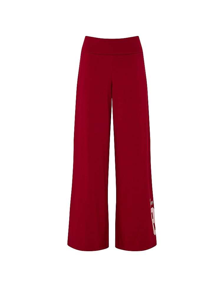 PINK All-Day Cotton™ Foldover Wide-Leg Pants, Red Lacquer, offModelFront, 4 of 4