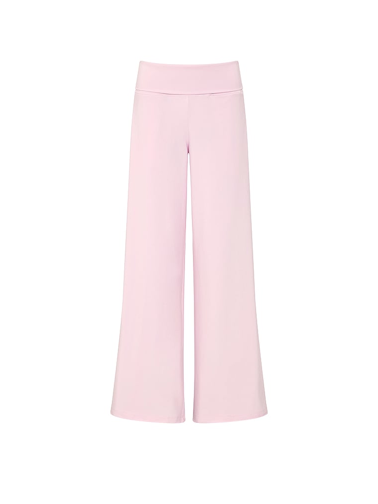 PINK All-Day Cotton™ Foldover Wide-Leg Pants, Pink Tulip, offModelFront, 3 of 3