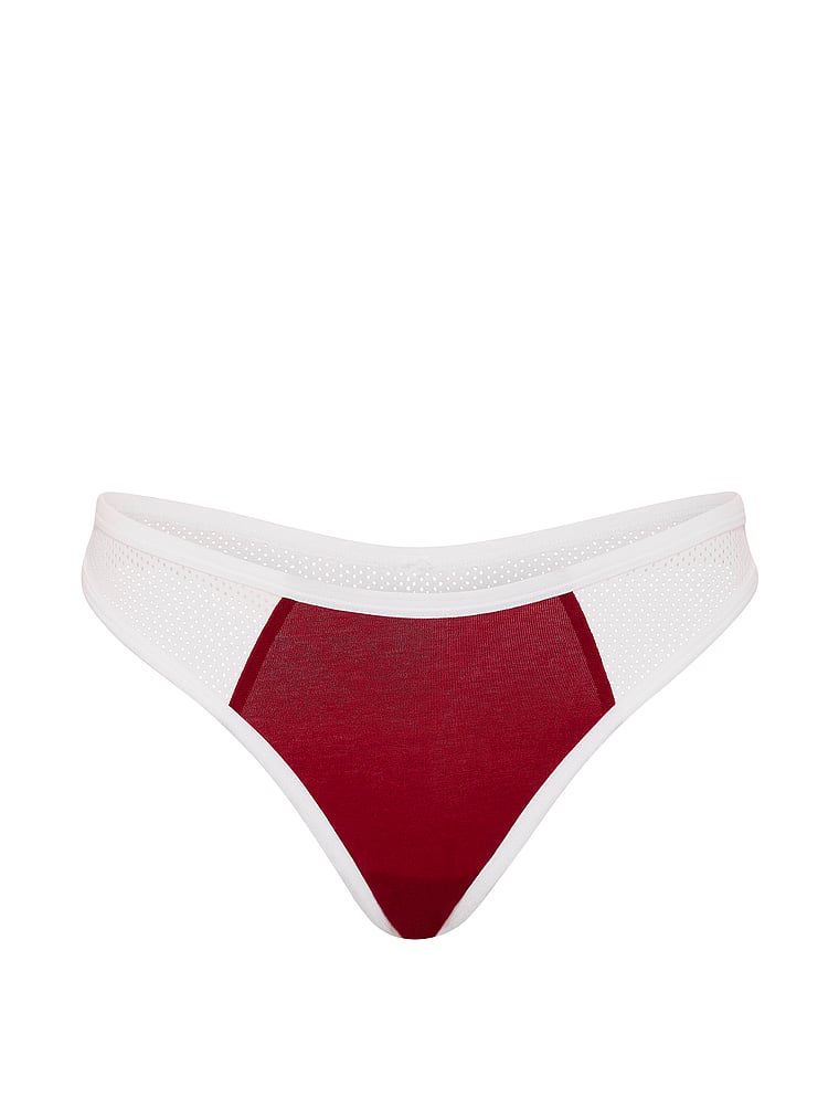 PINK Cotton Thong Panty, Red Lacquer with White Trim, offModelFront, 3 of 3
