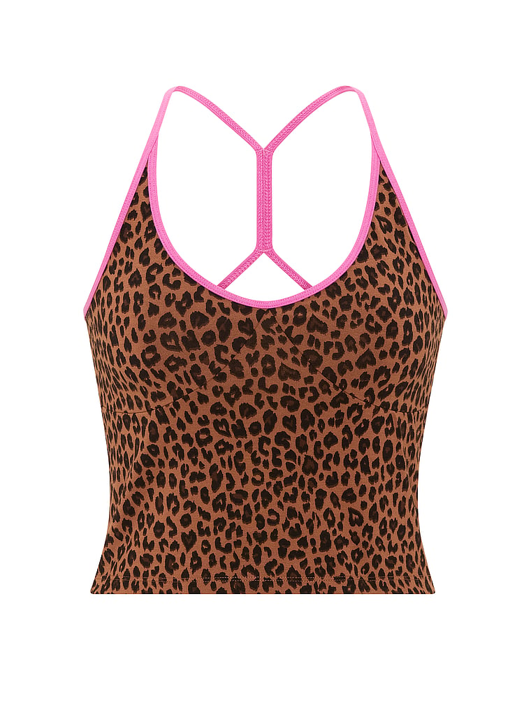 PINK All-Day Cotton™ Racerback Bra Tank, Leopard, offModelFront, 3 of 3