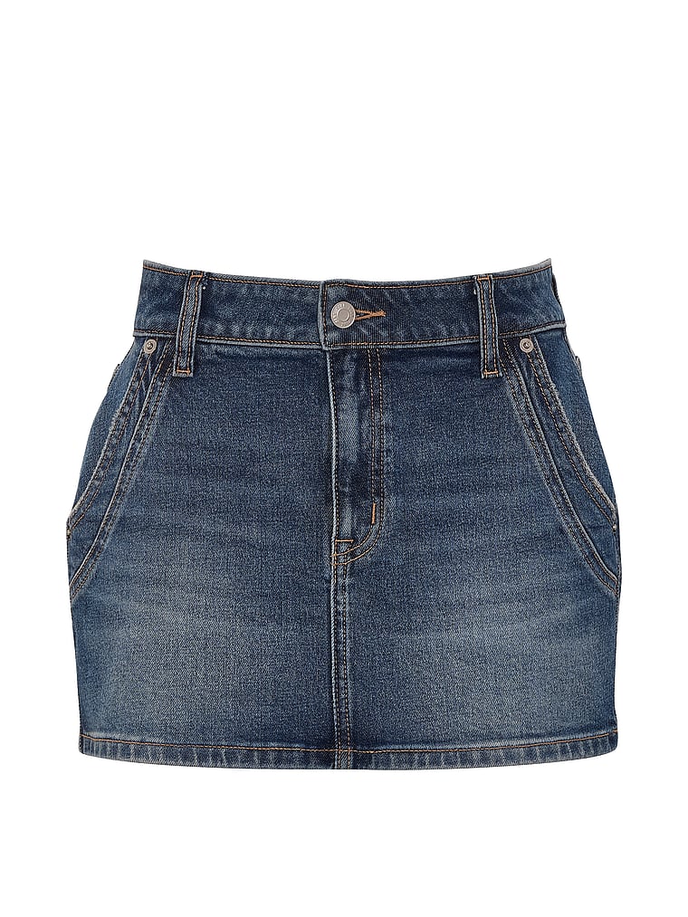 PINK Denim by PINK Mini Jean Skirt, Medium Wash, offModelFront, 3 of 3