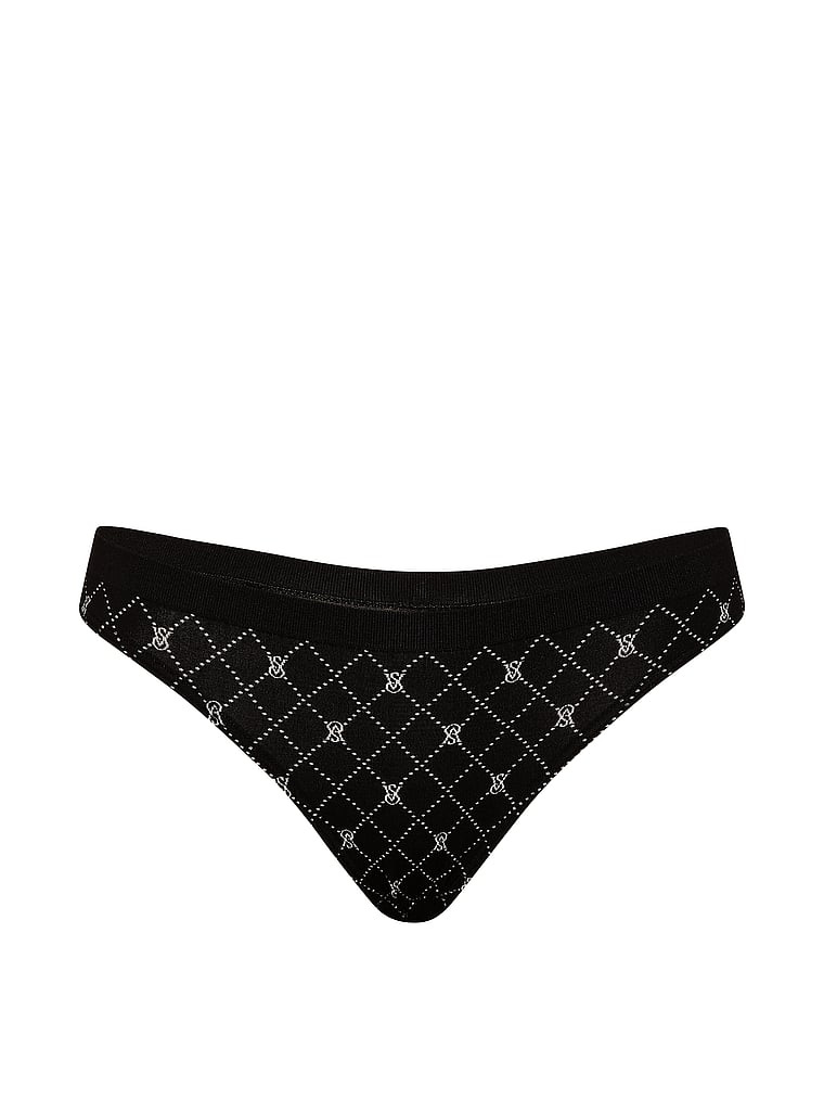 Victoria's Secret, Seamless Seamless Stripe Thong Panty, Black Diamond Logos, offModelFront, 3 of 3