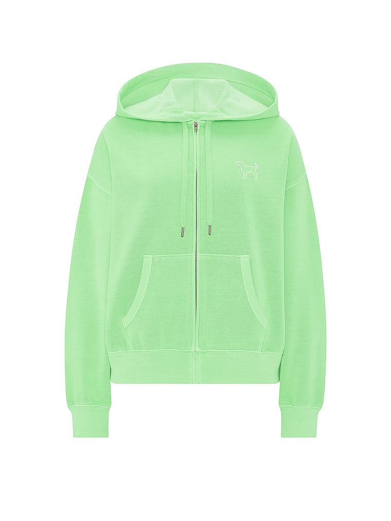 PINK Ivy Fleece Campus Full-Zip Hoodie, Graphic Green, offModelFront, 4 of 4