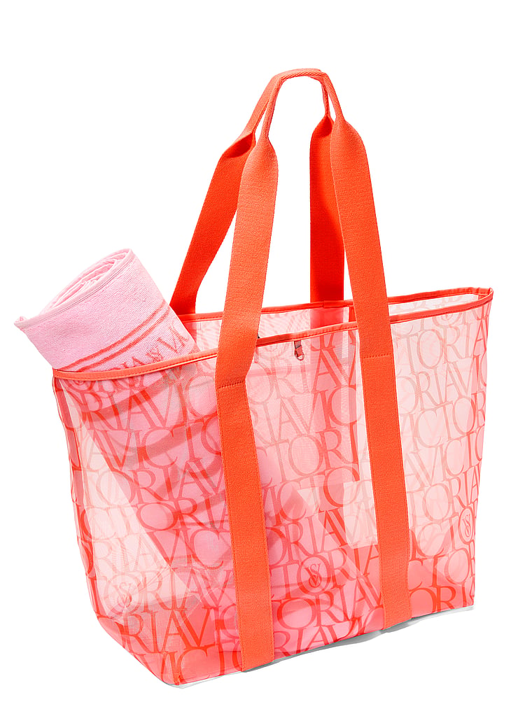 Victoria's Secret, Victoria's Secret Logo Mesh Beach Tote & Towel Set, Print, detail, 1 of 1