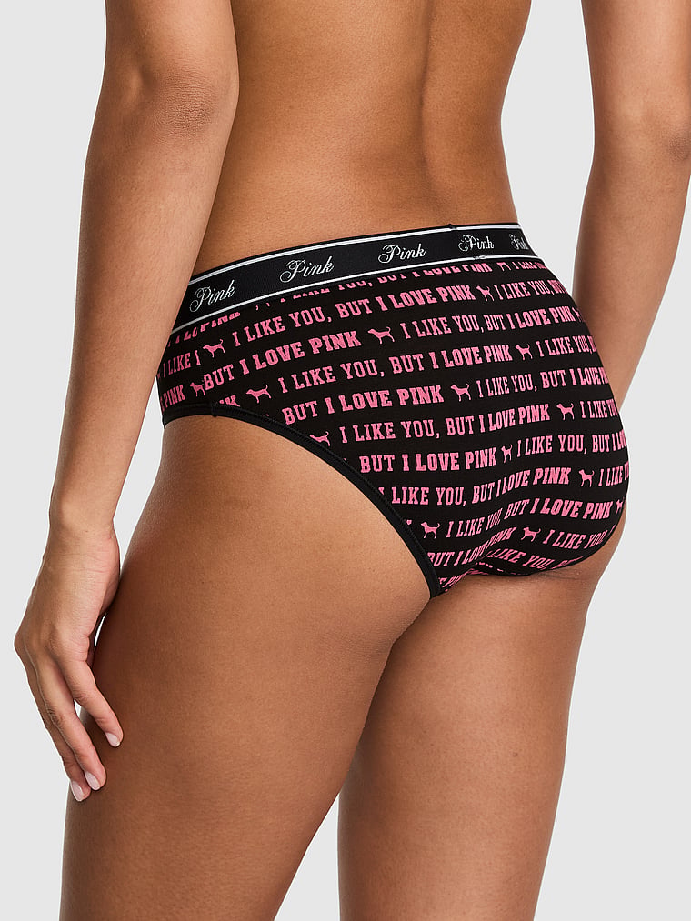 PINK Lacie Logo Hiphugger Panty, Black I Like You, But I Love Pink, onModelBack, 2 of 3