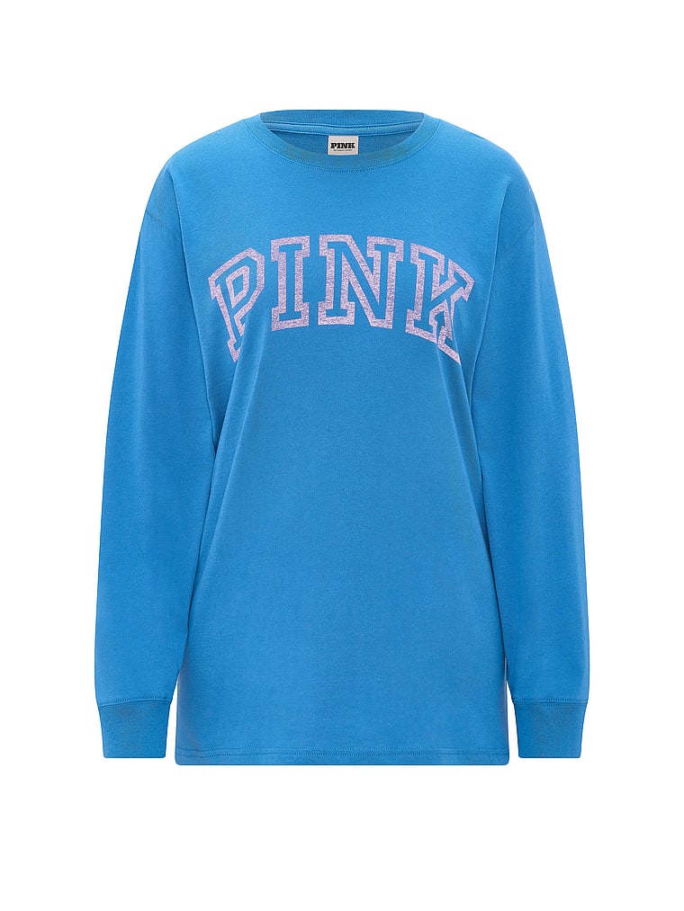 PINK Campus Cotton™ Long-Sleeve Tee, Varsity Blue, offModelFront, 3 of 3