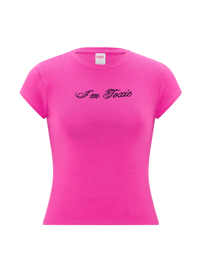 PINK Cotton Baby Tee, Pink Fire, offModelFront, 3 of 3