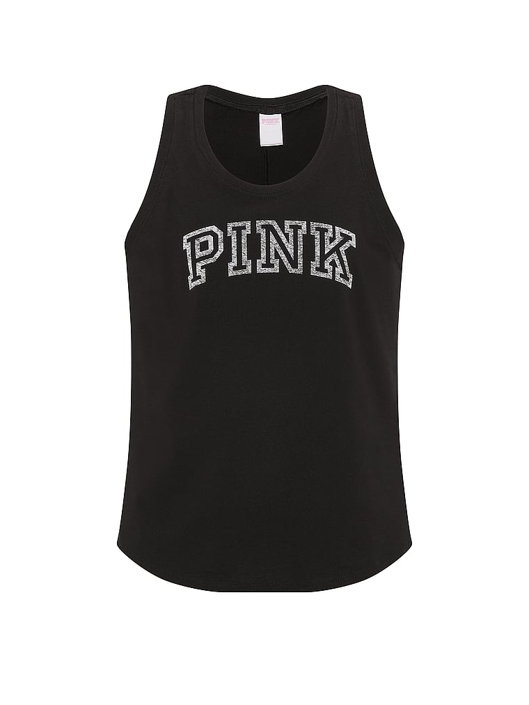 PINK Campus Cotton™ Tank Top, Pure Black, offModelFront, 3 of 3