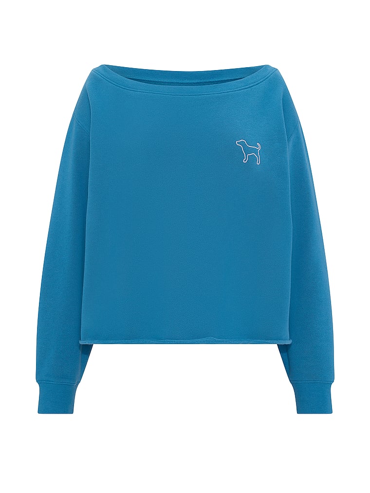 PINK Campus Fleece™ Rib Off-The-Shoulder Sweatshirt, Varsity Blue, offModelFront, 3 of 3