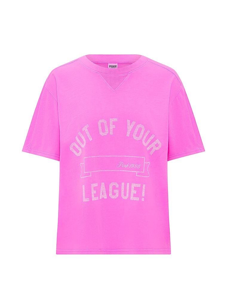 PINK Campus Cotton™ V-Stitch Crewneck Boxy Tee, Pink Berry, offModelFront, 4 of 4