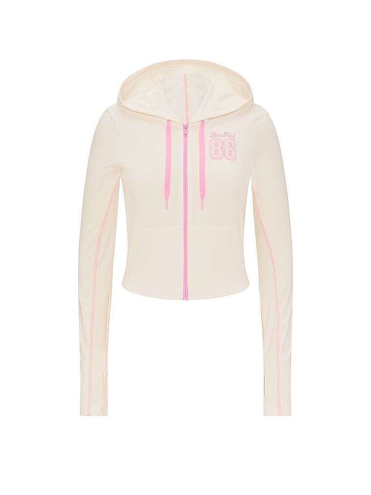 PINK All-Day Cotton™ Full-Zip Hoodie, Cozy White, offModelFront, 3 of 3