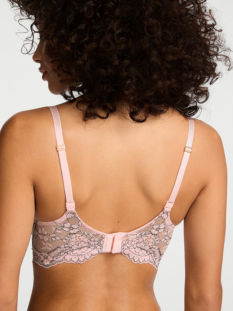 Victoria's Secret, Dream Angels Wisteria Embroidery Lightly Lined Demi Bra, Angel Pink, onModelBack, 2 of 3