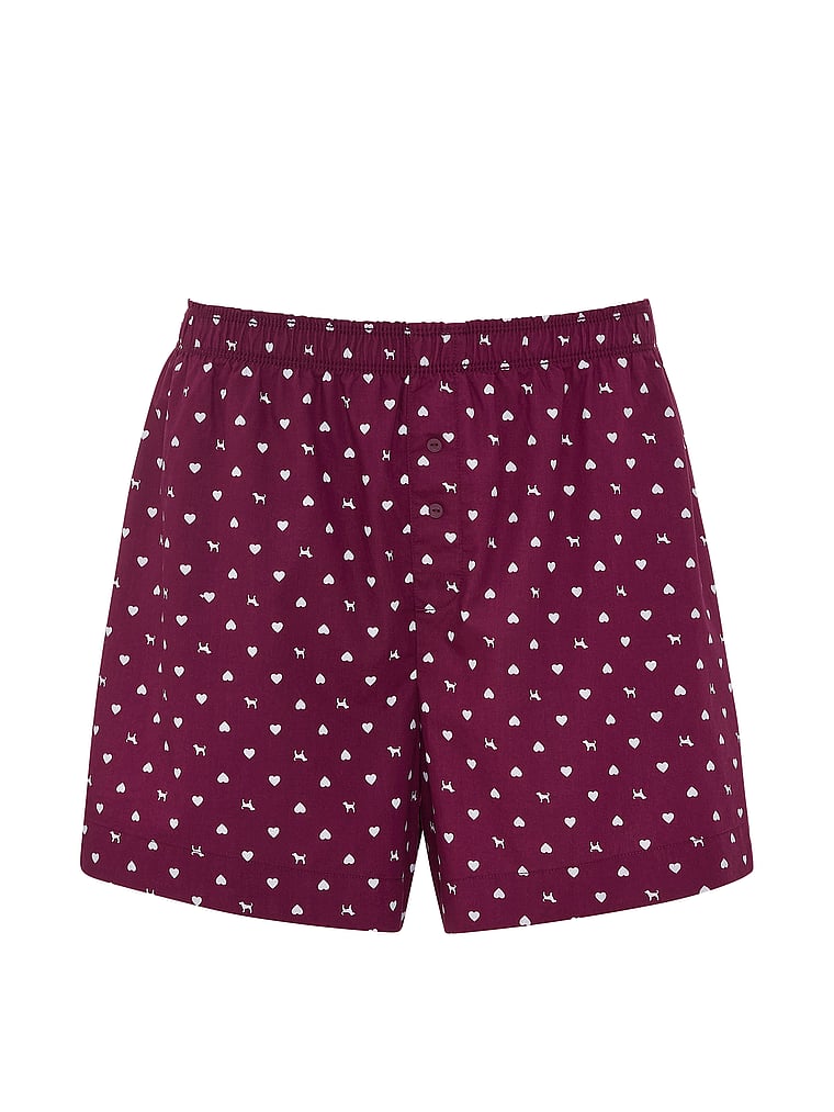 PINK Cotton Boxy Boyfriend Pajama Shorts, Wild Rose & Blue Dogs, offModelFront, 3 of 3