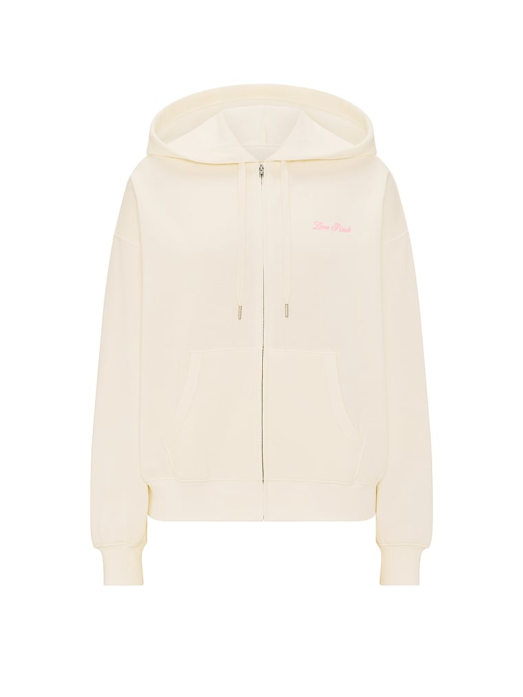 PINK Campus Fleece™ Full-Zip Hoodie, Cozy White, offModelFront, 3 of 3