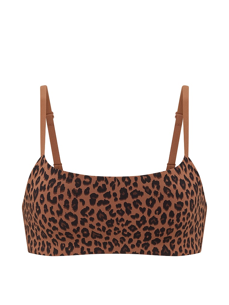 PINK PINK Relay™ Square-Neck Cross-Back Sports Bra, Leopard, offModelFront, 3 of 3