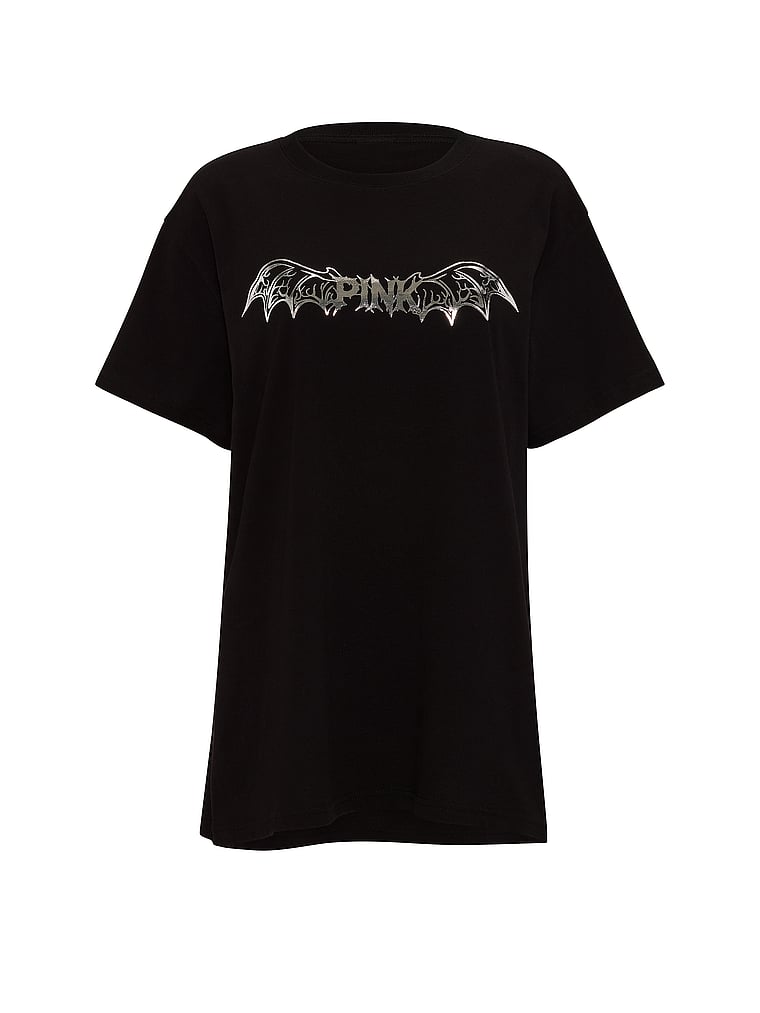 PINK Campus Cotton™ Tee, Pure Black, offModelFront, 4 of 4