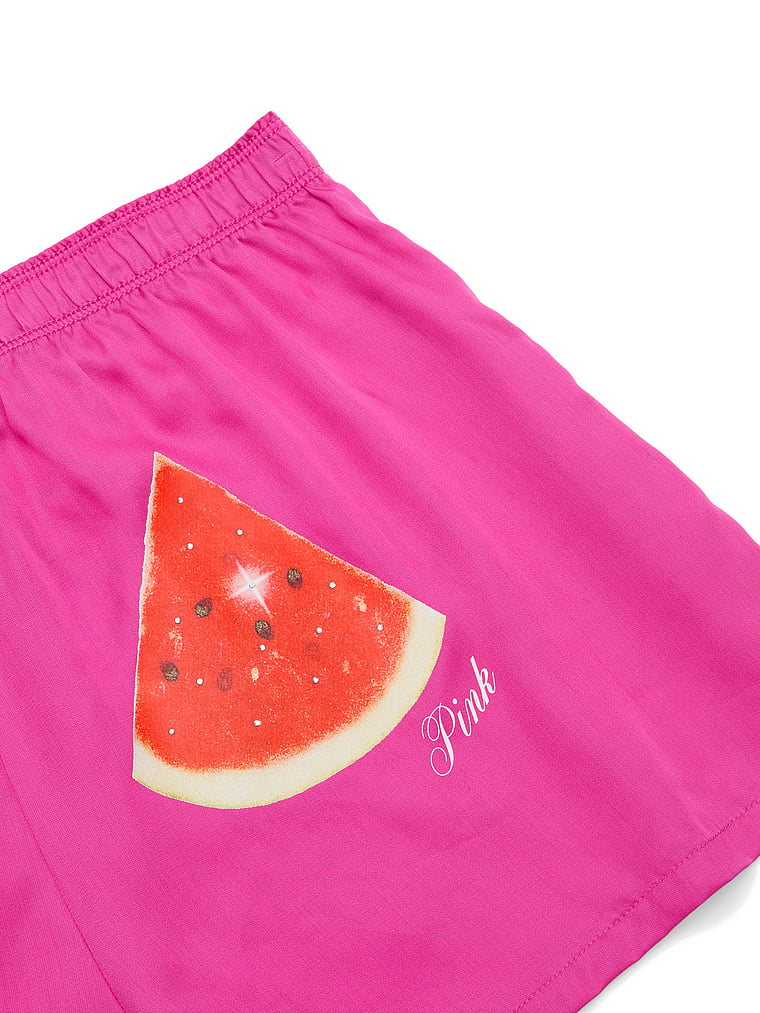 PINK Silky Sleep Shine Boxy Pajama Shorts, Pink Fire Watermelon, detail, 4 of 4