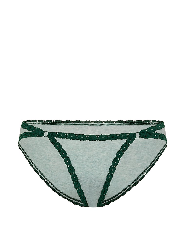 PINK Cotton Cheeky Panty, Heather Soft Sage with Dark Garden Lace, offModelFront, 4 of 4