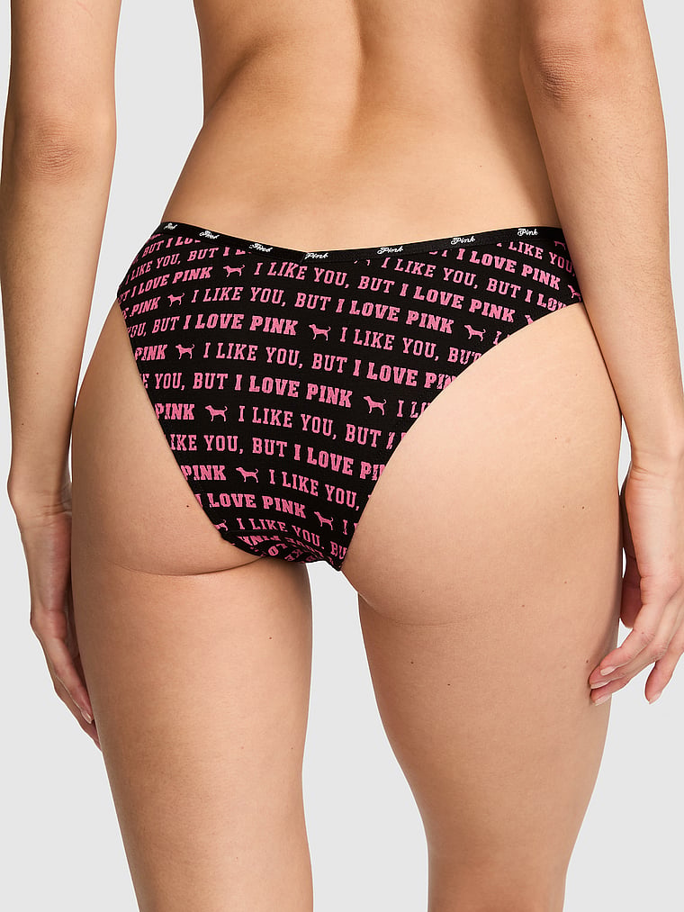 PINK Logo Cotton Tanga Panty, Black I Like You, But I Love Pink, onModelBack, 2 of 3