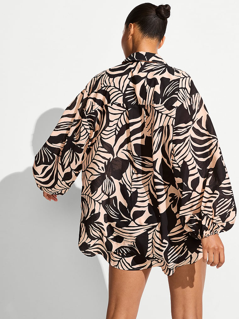 Beachwear Voile Oversized Button-Front Shirt
