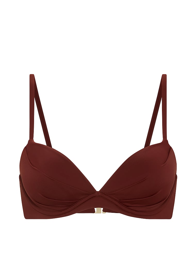 Victoria's Secret, Victoria's Secret Swim Angel Convertible Halter Push-Up Bikini Top, Dark Chili, offModelFront, 3 of 5