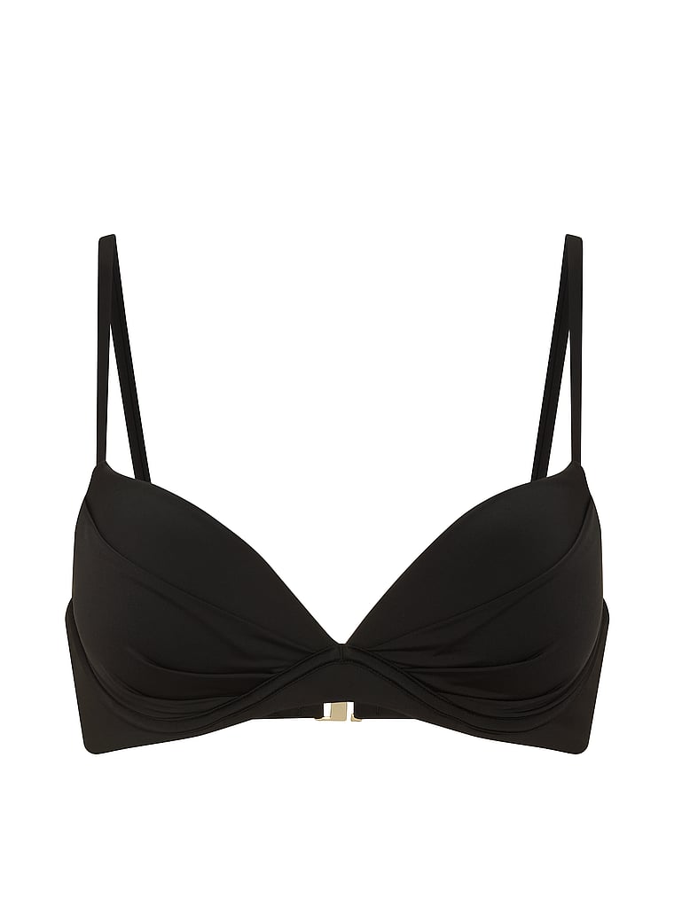 Victoria's Secret, Victoria's Secret Swim Angel Convertible Halter Push-Up Bikini Top, Pure Black, offModelFront, 3 of 5