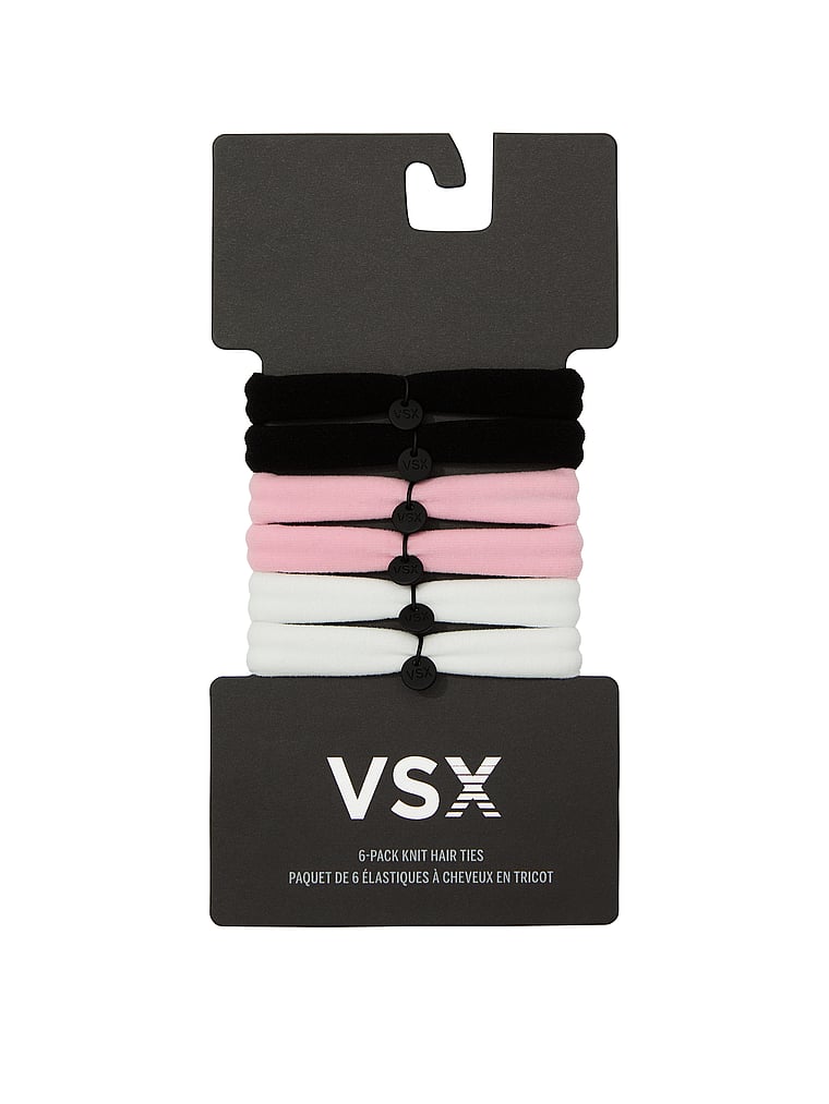 Victoria's Secret, Victoria's Secret VSX 6-Pack Knit Hair Ties, Black, Dusk Pink, Vs White, offModelBack, 2 of 2