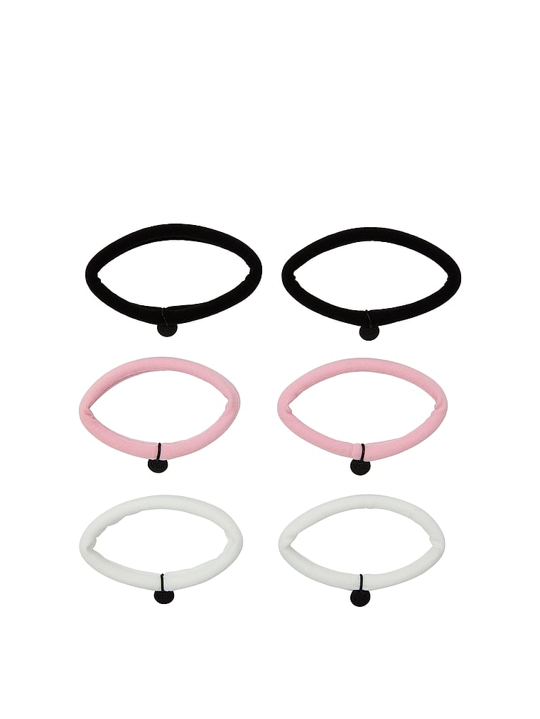 Victoria's Secret, Victoria's Secret VSX 6-Pack Knit Hair Ties, Black, Dusk Pink, Vs White, offModelFront, 1 of 2